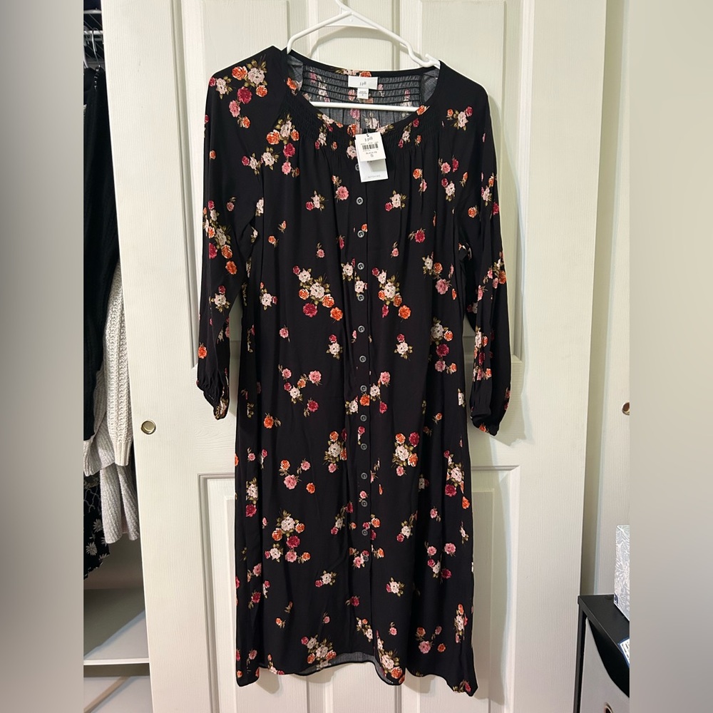 J.Jill Womens Small Floral Button Up Dress 3/4 Sleeve Pockets